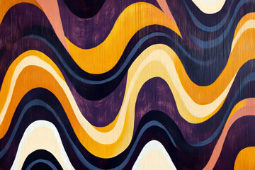 A dynamic and abstract pattern of interwoven wavy lines in bold, psychedelic colors, inspired by 70s graphic design.