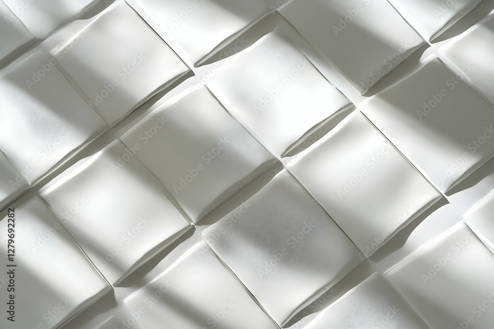 Poster abstract white geometric leather pattern, a modern and luxurious design with soft shadows creating a