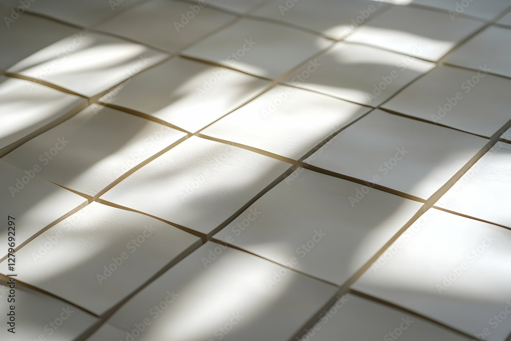 Poster abstract texture of interlocking white squares with subtle shadow play creating a minimalist and mod