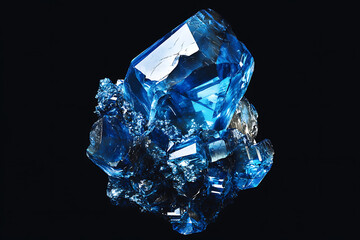 A stunning blue crystal specimen showcasing its intricate facets and vibrant color.