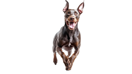 Happy dog running joyfully in the open field