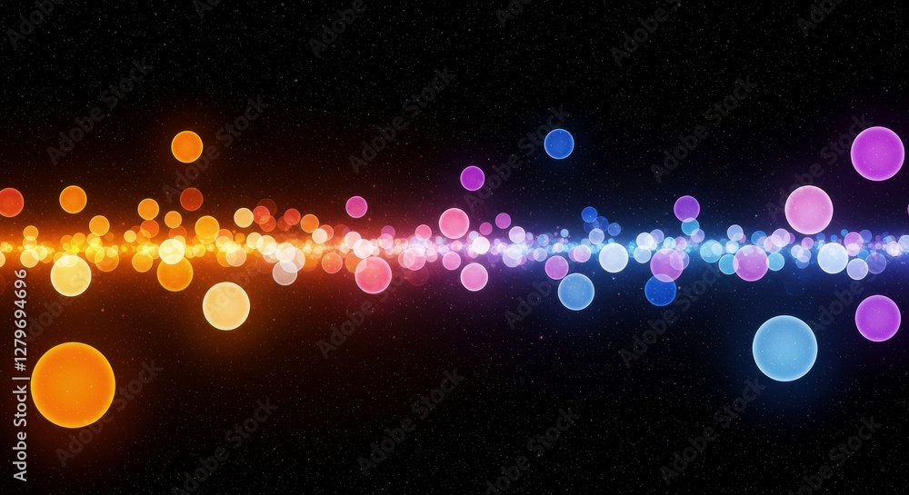 Poster vibrant bokeh stream: abstract and mesmerizing, this image captures a stream of colorful bokeh light