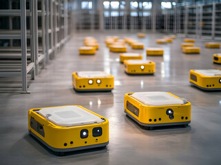 Automated Guided Vehicles ,AGVs, in a Modern Warehouse, Streamlining Logistics and Enhancing Efficiency with Intelligent Mobile Robots for Smart Manufacturing