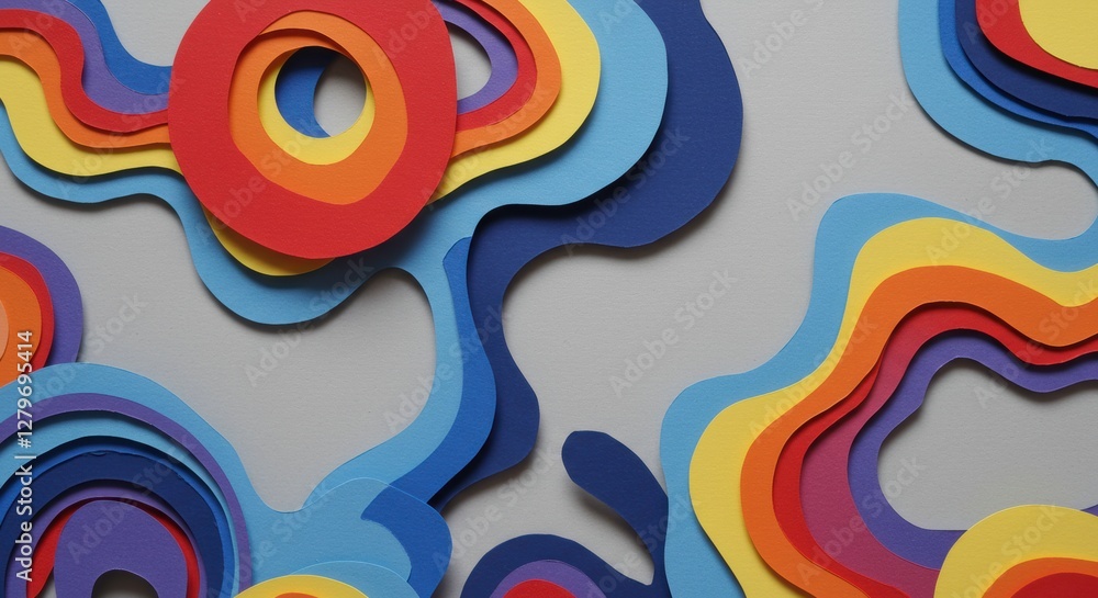 Poster artful layers of color: a vibrant and artistic composition, featuring meticulously cut paper arrange