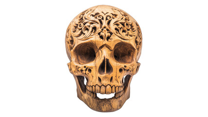 Obraz premium Artistic carved wooden skull on display