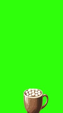 cup of hot chocolate with mashmellow topping hot drink in greenscreen