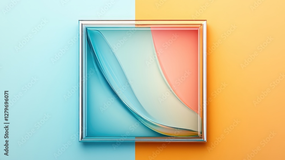 Poster soft blue and orange abstract design with fluid shapes and clean lines