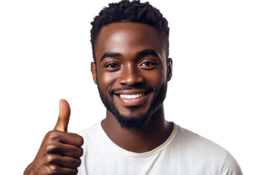 Smiling man giving a thumbs up in casual attire