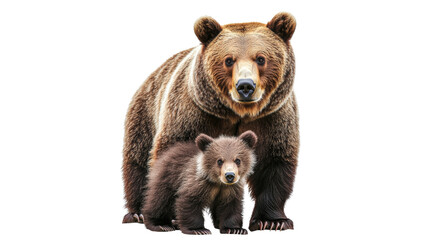 Grizzly bear and cub standing together in nature