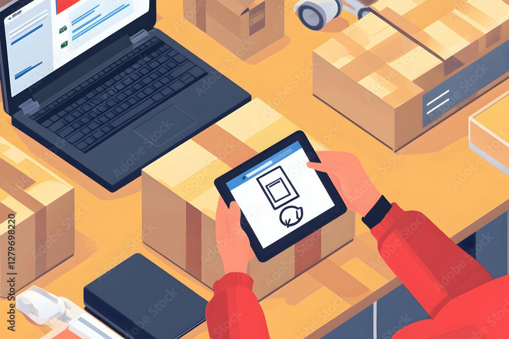 Poster efficient logistics management with digital tools, streamlining order tracking and delivery processe