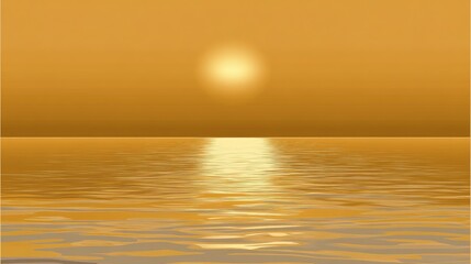 Fototapeta premium A calm ocean scene with golden sunlight reflecting off the water, smooth horizon line providing ample copy space.