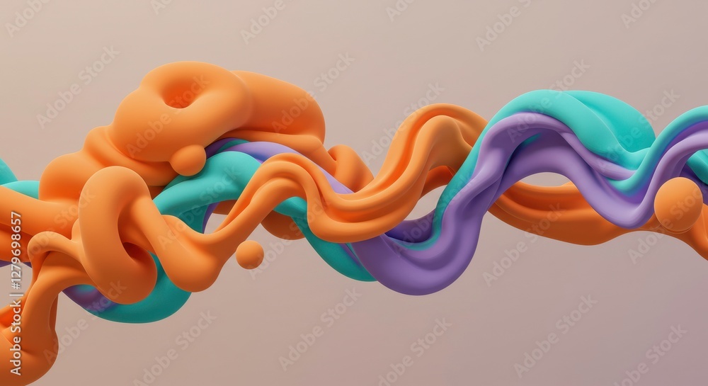 Poster abstract fluid waves: dynamic, flowing, vibrant, abstract 3d rendered shapes in a beautiful display 