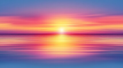 Obraz premium A colorful sunset over a peaceful lake, the sky reflecting in the water with space for text.