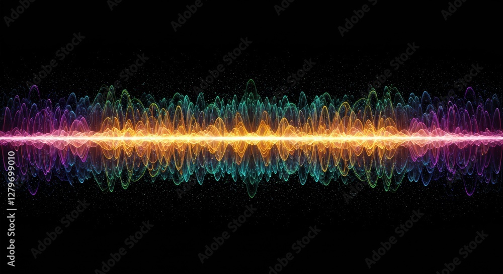 Poster abstract sound spectrum: a dynamic, colorful visualization of sound waves pulses across a black back