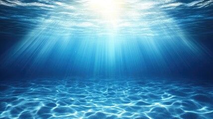 A deep blue ocean with shimmering sunlight on the surface, soft rolling waves creating a relaxing mood.