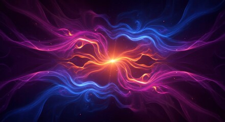 Obraz premium Celestial Symphony: An artistic representation of an energy core, bathed in vibrant shades of blue, orange, and purple, symbolizing cosmic energy and ethereal beauty.