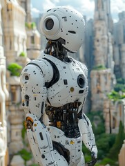 A robotic exoskeleton helps workers lift heavy machinery. Sci-fi yet realistic, ultra-detailed textures. Futuristic, powerful—ideal for ads engineering innovations or future labor automation articles.