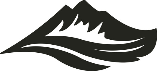 A clean, minimalist vector design of a towering mountain peak with sharp lines and smooth curves, set against a clear blue sky, evoking a sense of adventure and serenity.