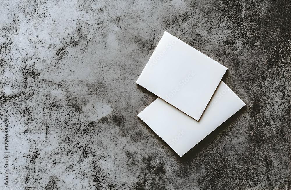 Poster elegant minimal design featuring two square white cards on a textured gray backdrop creating a sophi