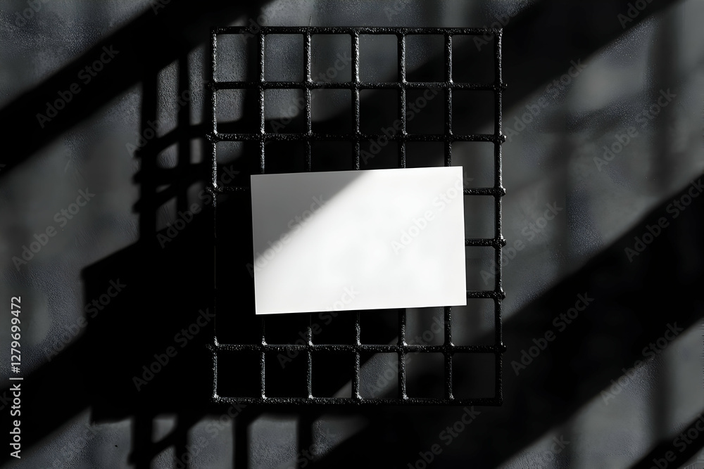 Poster elegant minimalist mockup featuring a blank card on a black grid with subtle shadows perfect for bus