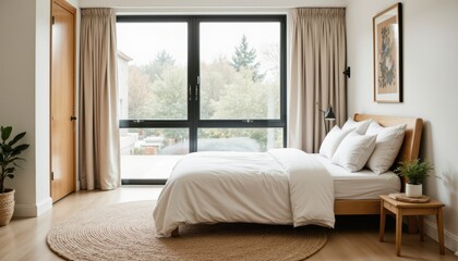 Modern Minimalist Bedroom with Natural Light and Cozy Decor in a Spacious Environment
