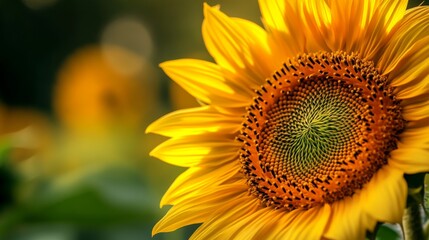 Naklejka premium Close-up sunflower in field, vibrant yellow, beautiful nature
