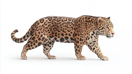 Jaguar Walking on White Background Studio Shot