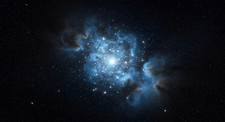 Fototapeta premium A dense star cluster glowing in shades of blue and white against a dark cosmic void