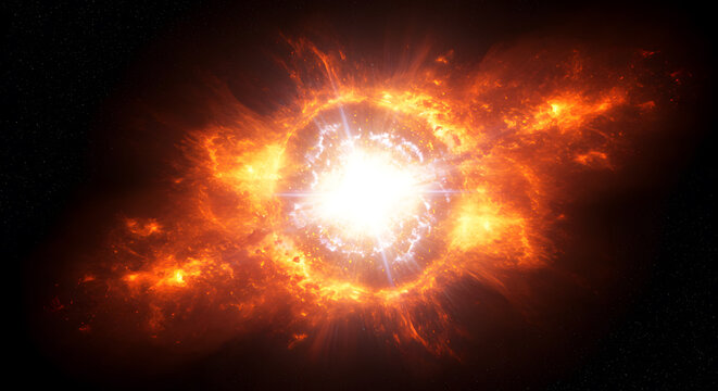 A hyper-realistic close-up of a dying star exploding in a supernova, releasing shockwaves