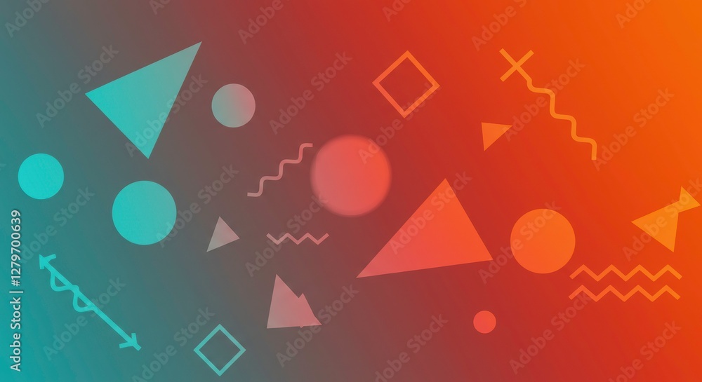 Poster geometric harmony: an abstract composition of geometric shapes in a gradient background, creating a 