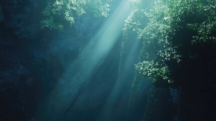 Obraz premium A high canopy view of a dense rainforest, treetops stretching into the distance.