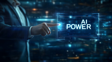 Harnessing the Power of Artificial Intelligence, A Businessman Activating AI Interface to Drive Innovation and Efficiency in Modern Business World