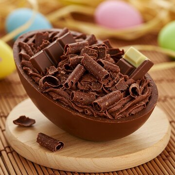 Chocolate egg for Easter composition