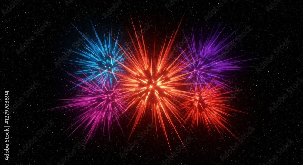 Poster fireworks burst of color: a mesmerizing display of fireworks explodes against a dark backdrop, showc