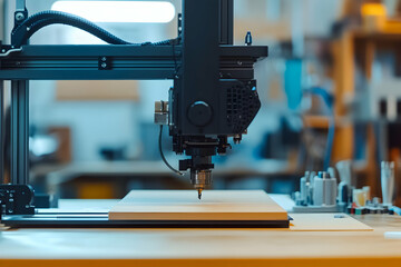 Fototapeta premium Precision Automation, Close-Up of a CNC Milling Machine at Work, Demonstrating Modern Manufacturing Technology and Automated Woodworking Processes in a Workshop Setting