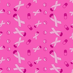 Breast cancer month seamless pink ribbon day mammogram pattern for wrapping paper and medical accessories
