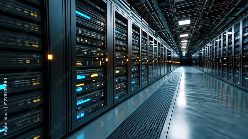 Aufkleber futuristic data center illuminated server racks and high tech technology design