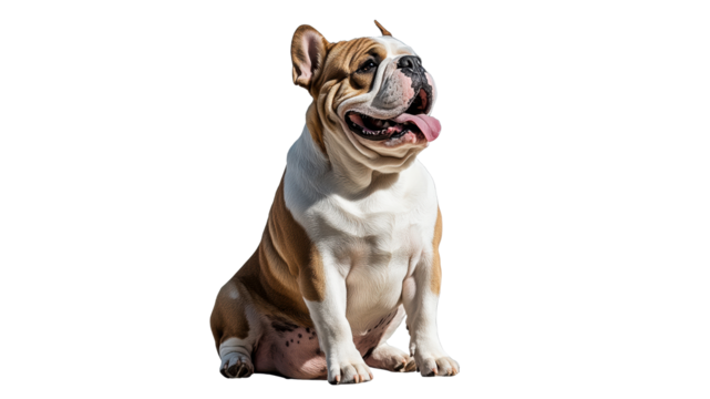 Bulldog sitting happily in bright light