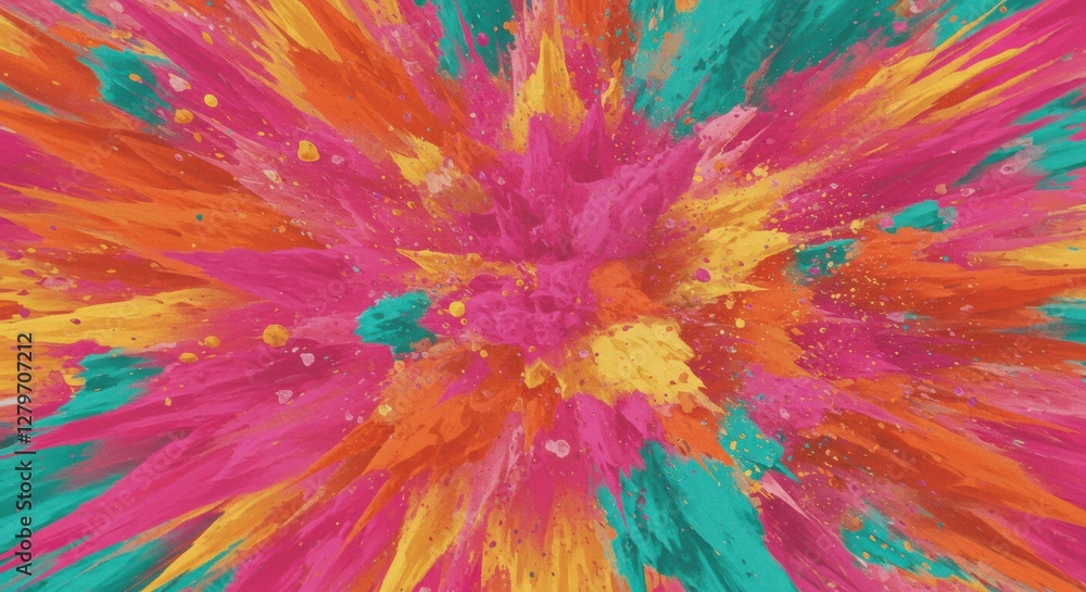 Aufkleber explosive color burst: a vibrant explosion of colorful powders radiates outwards, creating a dynamic