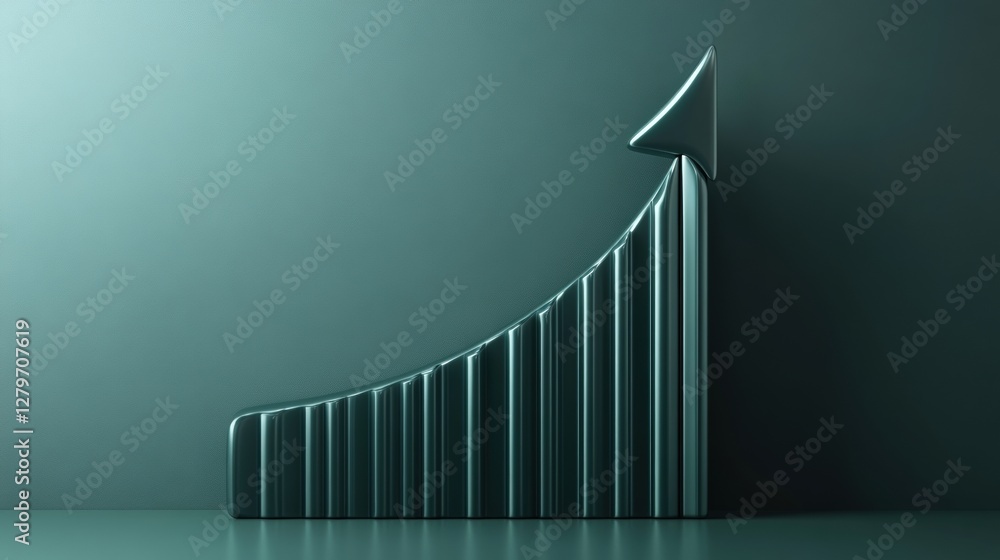 Poster metallic arrow-shaped graph symbolizing growth and progress against a minimalist background