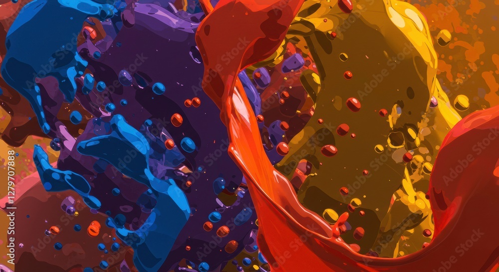 Poster color symphony: a vibrant abstract composition explodes with dynamic splashes of primary and seconda