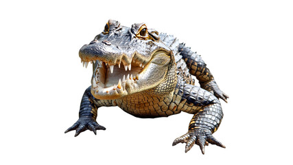 Fototapeta premium Crocodile displaying teeth while resting on ground