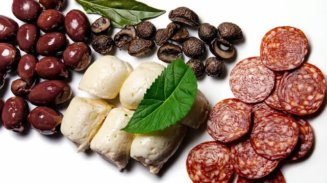 Mediterranean antipasto with olives, cheese, and salami