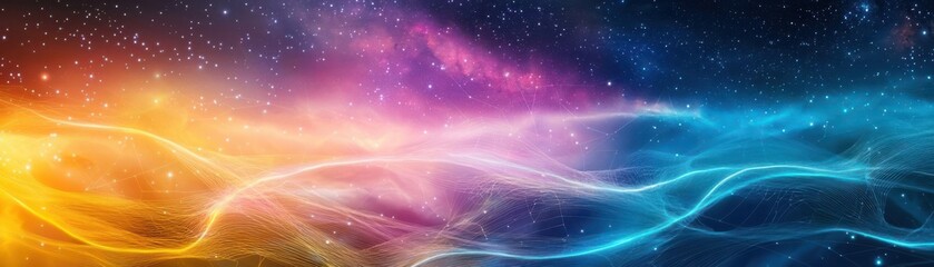 Fototapeta premium Futuristic cosmic string theory, glowing intergalactic webs, holographic quantum patterns