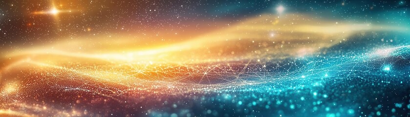 Fototapeta premium Multiverse and cosmic strings, glowing intergalactic patterns, holographic theoretical physics design