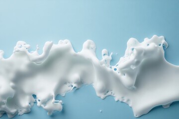 Fototapeta premium White foam spills against a clean light blue background