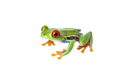 Colorful frog rests on a white surface in daylight