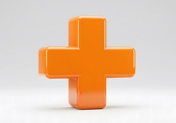 Shiny Orange Plus Sign Symbol Isolated on White Background,3D Glossy Icon.