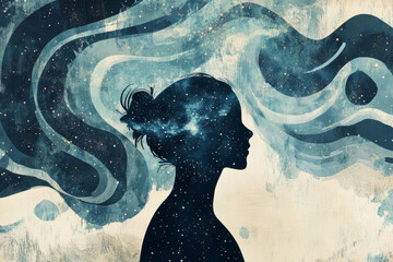 A whimsical illustration of a person silhouette filled with swirling galaxies, representing the vast potential within oneself, highlighting the power of self discovery and personal evolution.