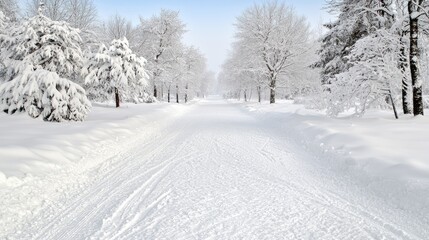 Fototapeta premium Snowy winter path through trees (2)